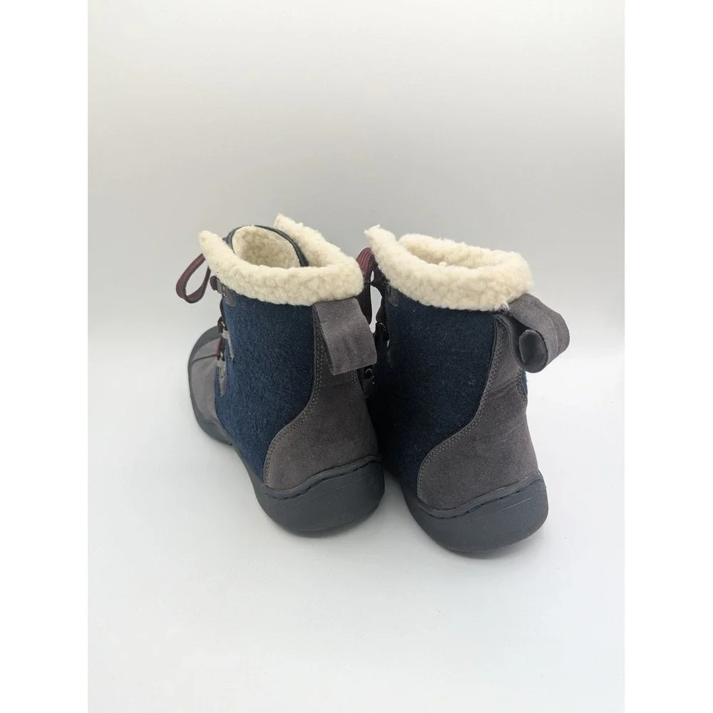 Muk Luks Womens Navy Blue Grey Faux Suede Fur Lined Winter Lace Up Boots Size 10